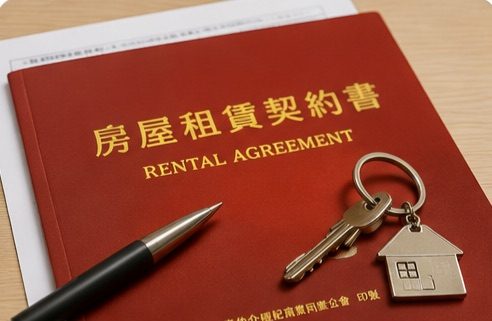 A rental agreement with keys on a desk